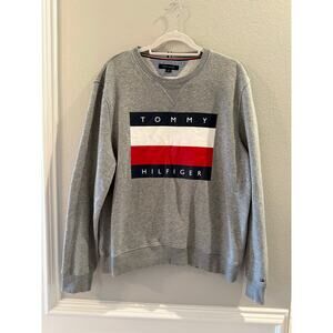 Tommy Hilfiger Vintage Grey Crewneck Logo Y2K Pullover Sweatshirt Sz L